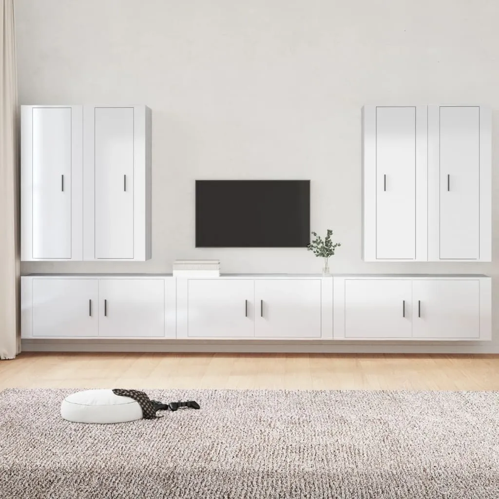 vidaXL Set di Mobili Porta TV 7 pz Bianco Lucido in Legno Multistrato