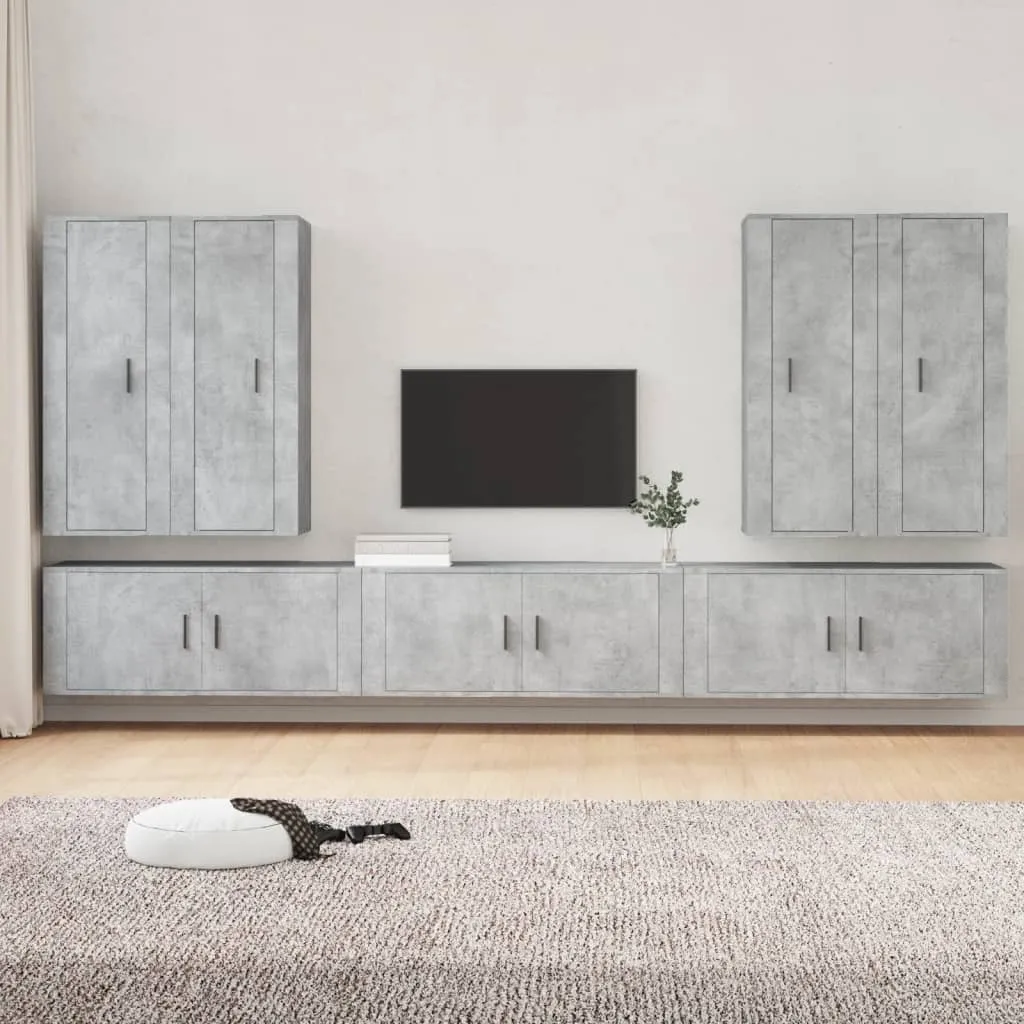 vidaXL Set di Mobili Porta TV 7 pz Grigio Cemento in Legno Multistrato