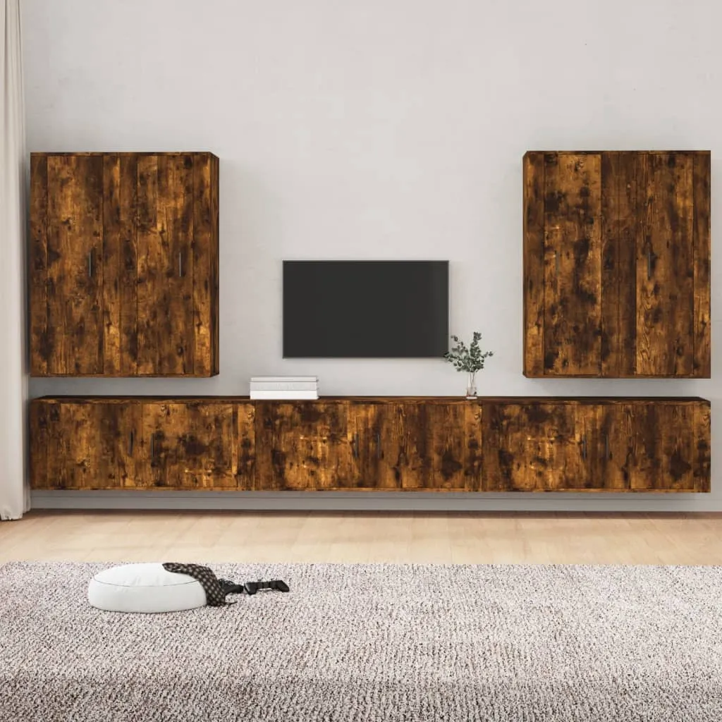 vidaXL Set di Mobili Porta TV 7 pz Rovere Fumo in Legno Multistrato