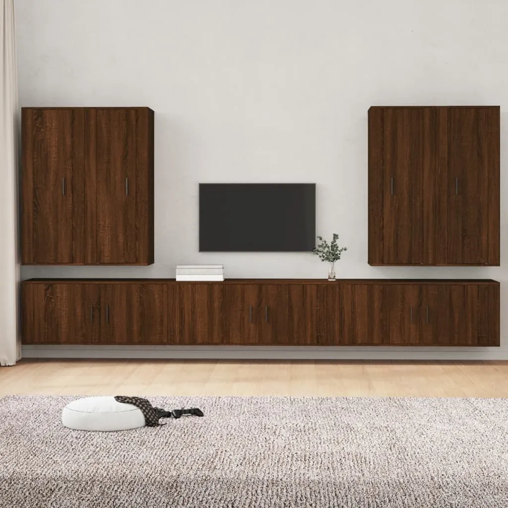 vidaXL Set Mobili Porta TV 7 pz Rovere Marrone in Legno Multistrato