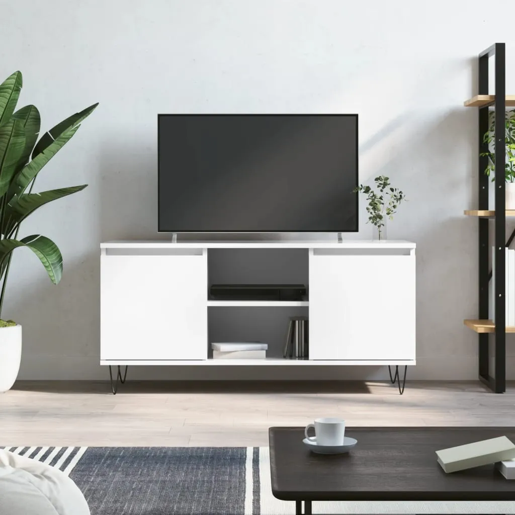 vidaXL Mobile Porta TV Bianco Lucido 104x35x50 cm in Legno Multistrato