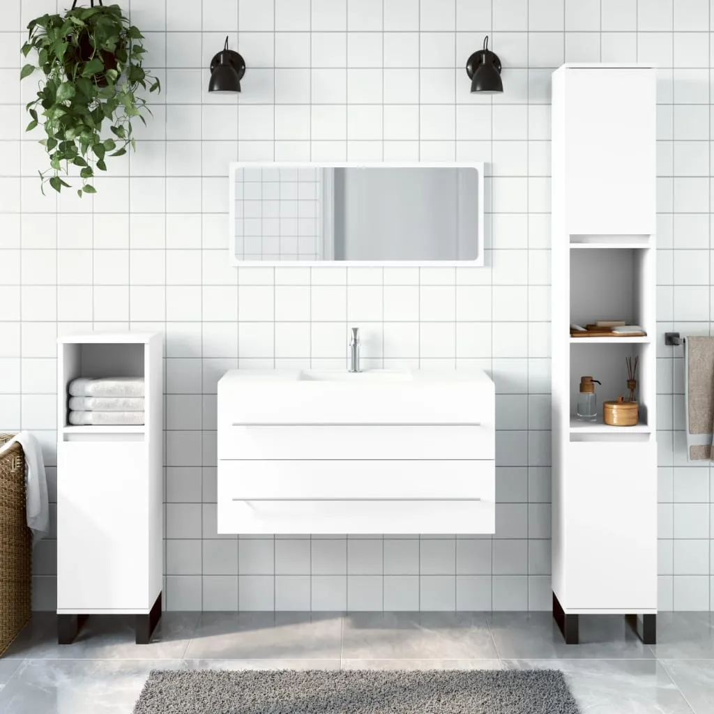 vidaXL Mobile da Bagno con Specchio Bianco in Legno Multistrato