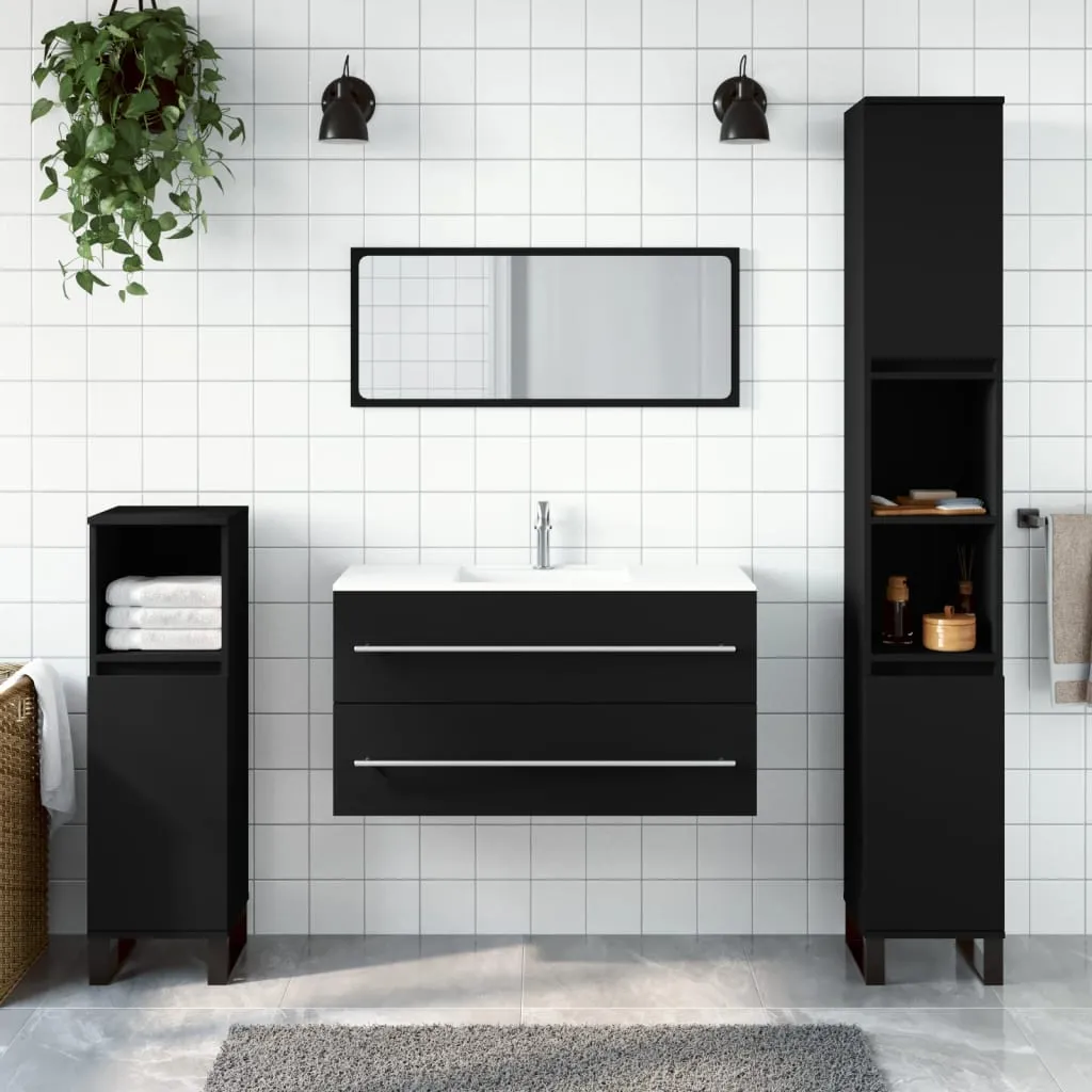 vidaXL Mobile da Bagno con Specchio Nero in Legno Multistrato