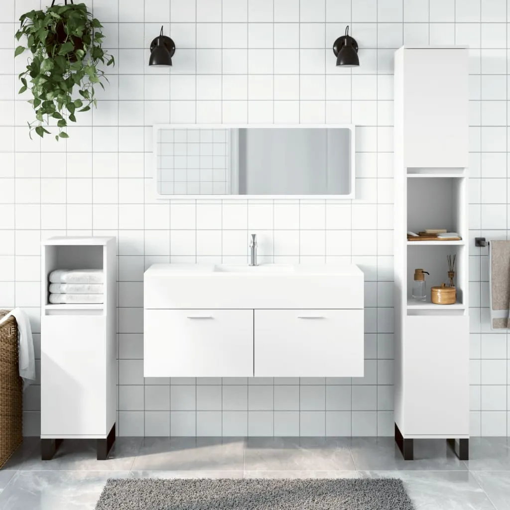 vidaXL Mobile da Bagno con Specchio Bianco in Legno Multistrato