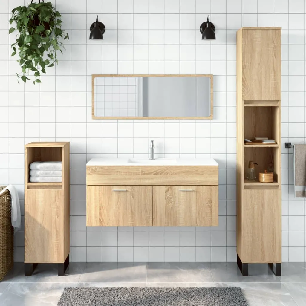 vidaXL Mobile da Bagno con Specchio Rovere Sonoma in Legno Multistrato