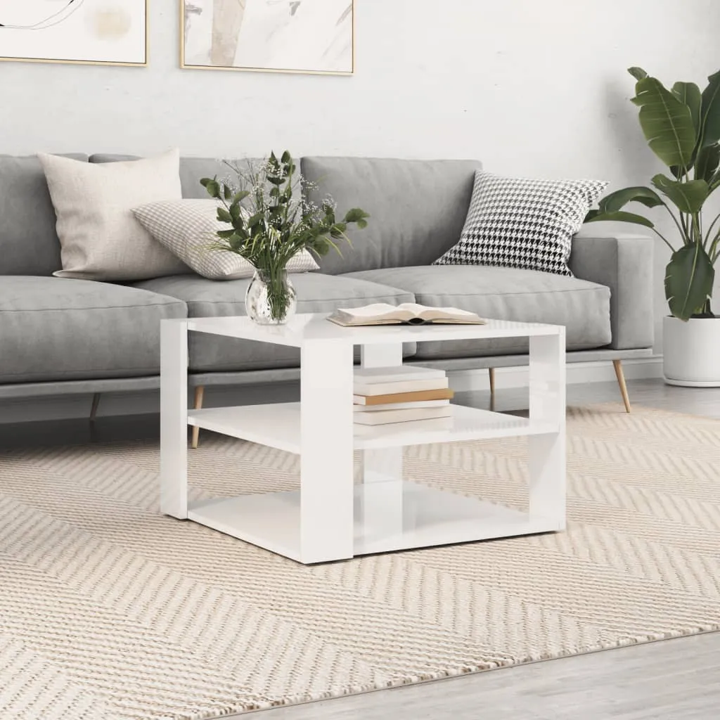 vidaXL Tavolino Salotto Bianco Lucido 59,5x59,5x40cm Legno Multistrato