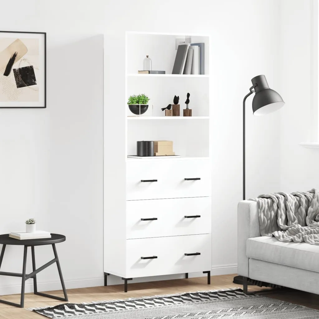 vidaXL Credenza Bianco Lucido 69,5x34x180 cm in Legno Multistrato