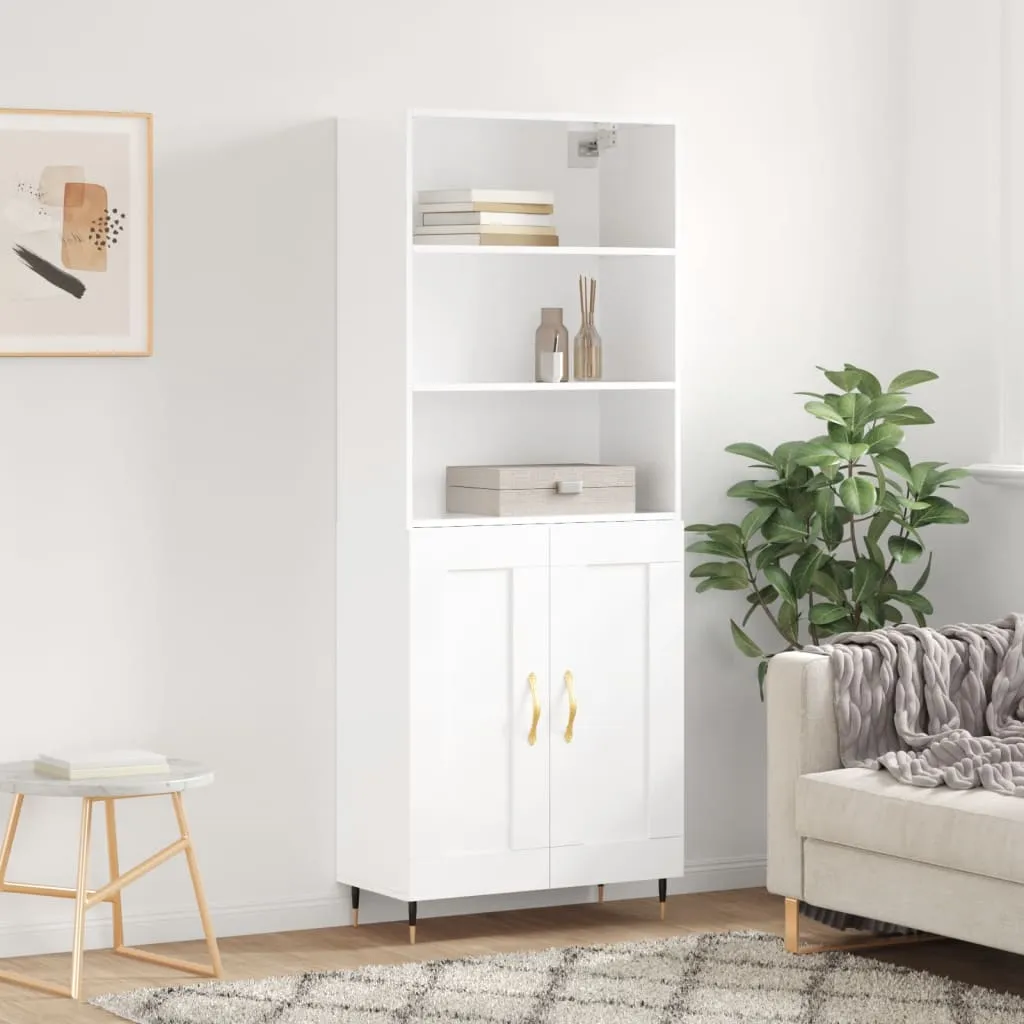 vidaXL Credenza Bianco Lucido 69,5x34x180 cm in Legno Multistrato