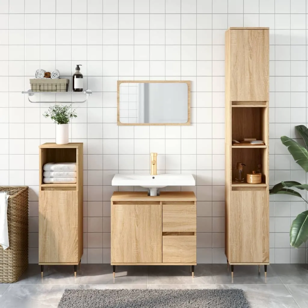 vidaXL Set Mobili da Bagno 3 pz Rovere Sonoma in Legno Multistrato