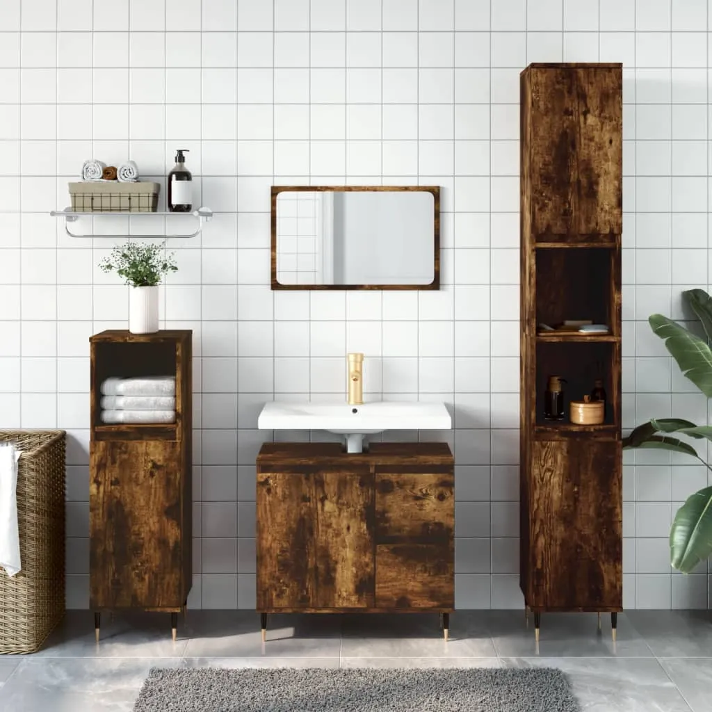 vidaXL Set Mobili da Bagno 3 pz Rovere Fumo in Legno Multistrato