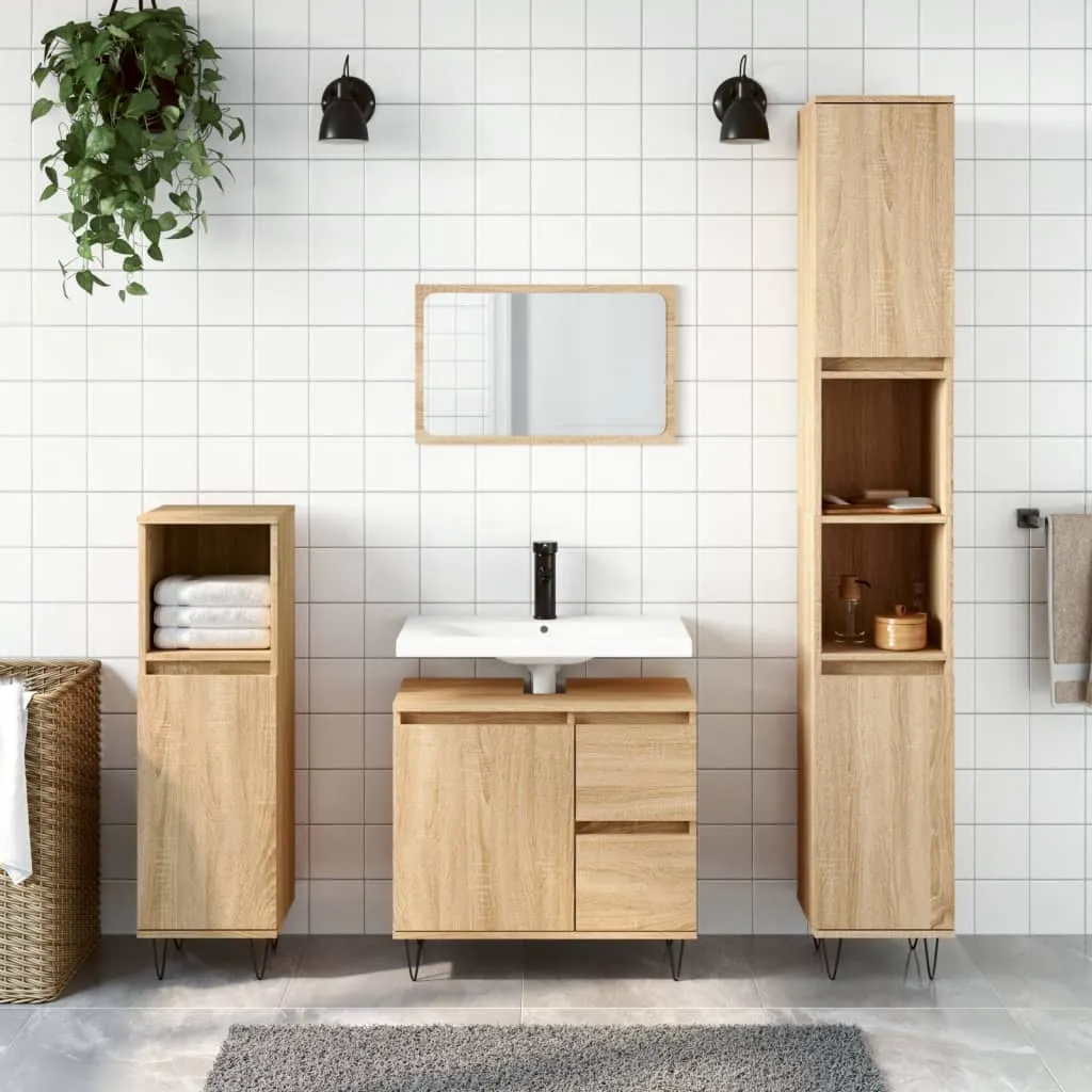 vidaXL Set Mobili da Bagno 3 pz Rovere Sonoma in Legno Multistrato