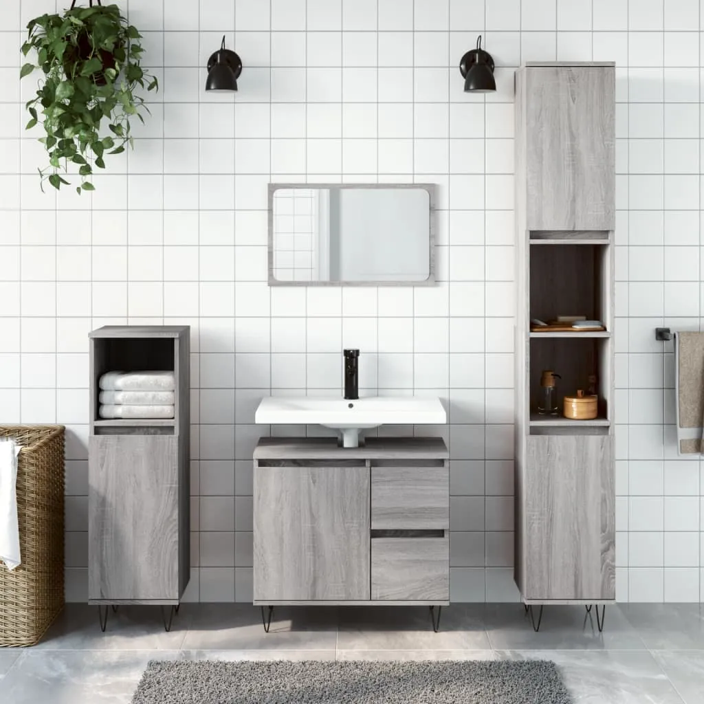 vidaXL Set Mobili da Bagno 3 pz Grigio Sonoma in Legno Multistrato