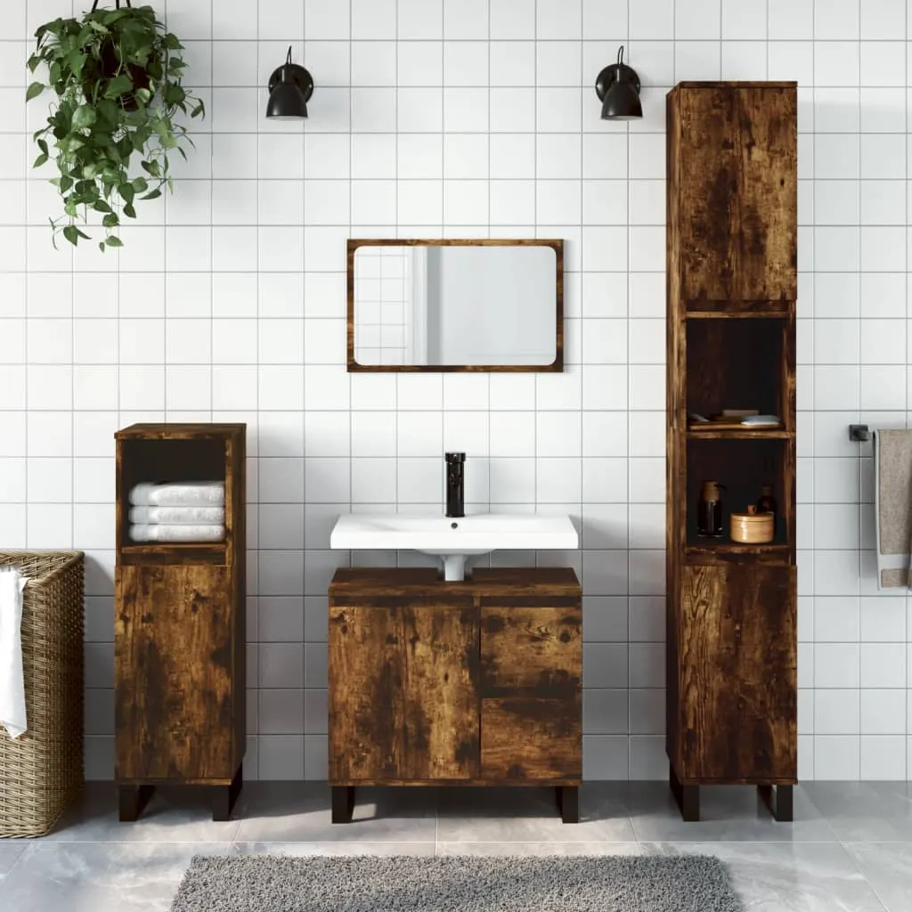 vidaXL Set Mobili da Bagno 3 pz Rovere Fumo in Legno Multistrato