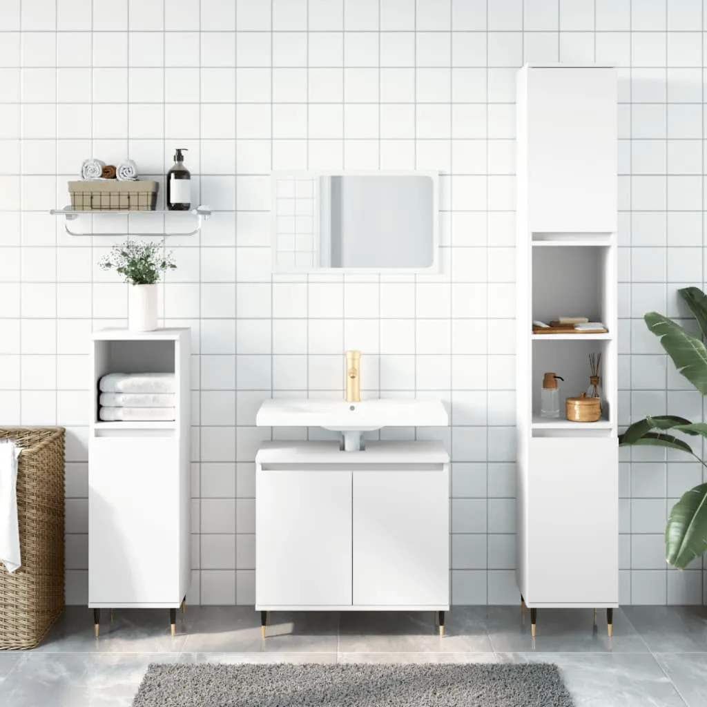 vidaXL Set Mobili da Bagno 3 pz Bianco in Legno Multistrato