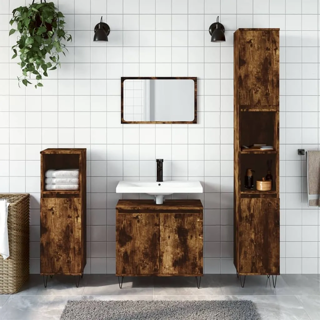 vidaXL Set Mobili da Bagno 3 pz Rovere Fumo in Legno Multistrato