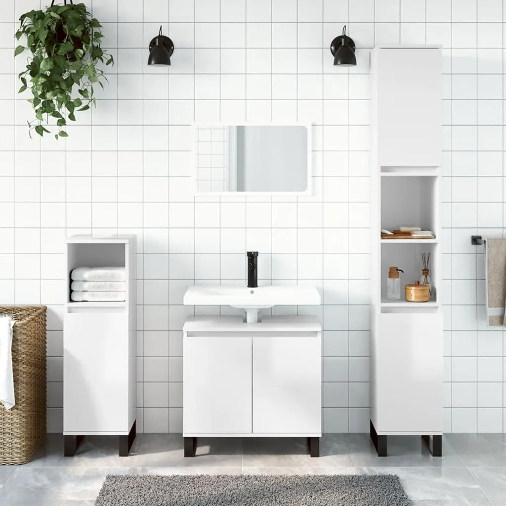 vidaXL Set Mobili da Bagno 3 pz Bianco Lucido in Legno Multistrato