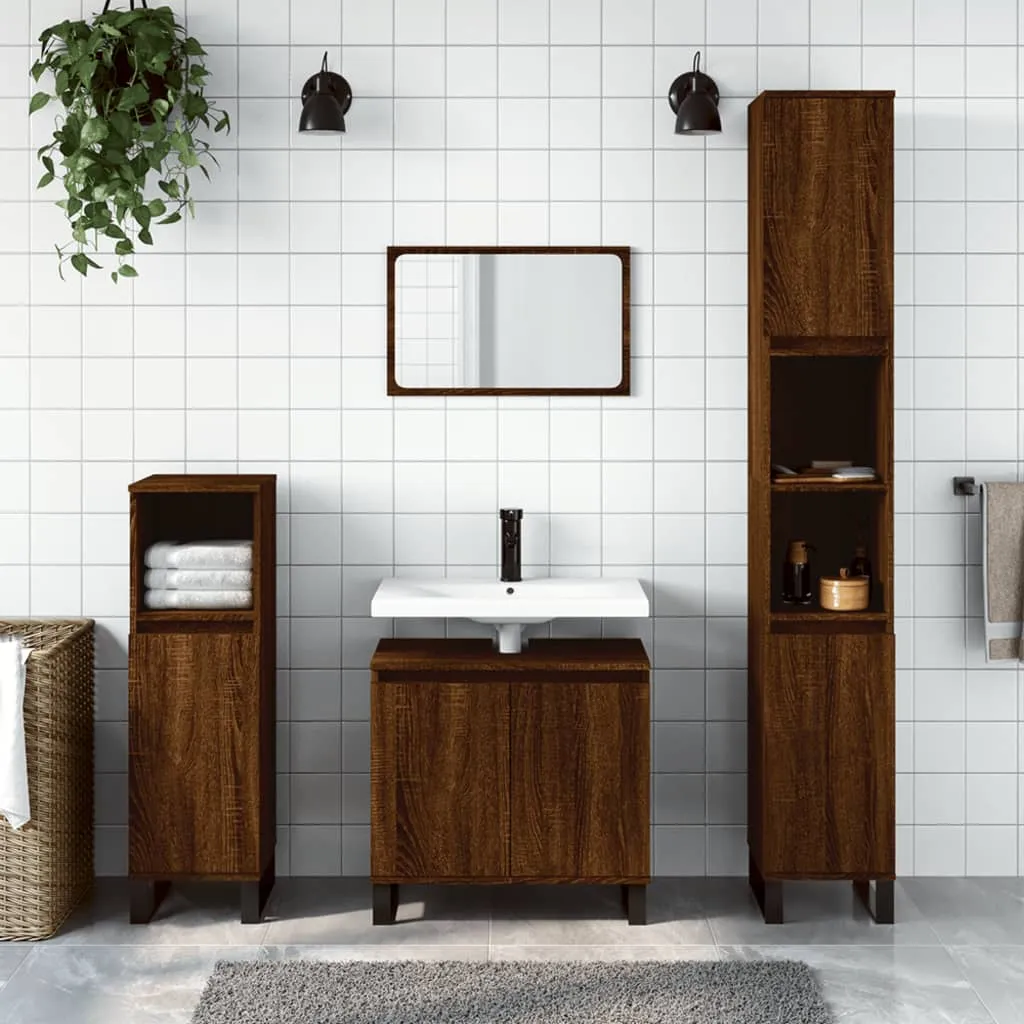 vidaXL Set Mobili da Bagno 3 pz Rovere Marrone in Legno Multistrato