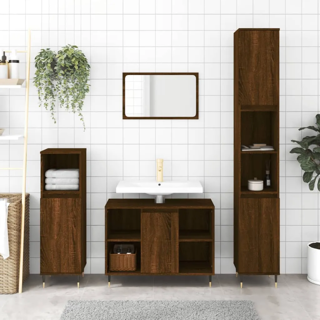 vidaXL Set Mobili da Bagno 3 pz Rovere Marrone in Legno Multistrato