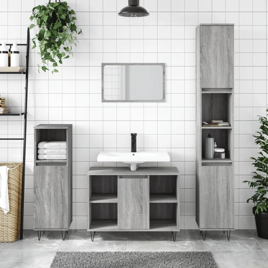 vidaXL Set Mobili da Bagno 3 pz Grigio Sonoma in Legno Multistrato