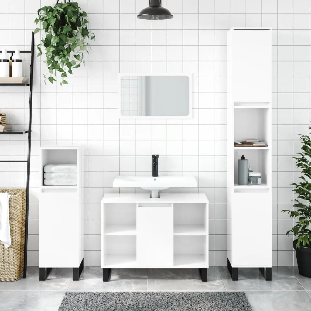 vidaXL Set Mobili da Bagno 3 pz Bianco Lucido in Legno Multistrato