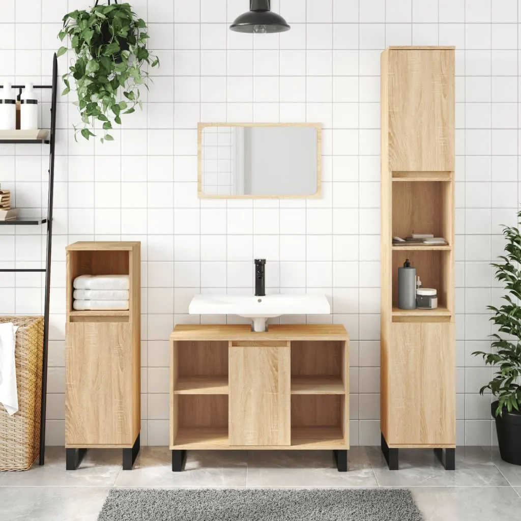 vidaXL Set Mobili da Bagno 3 pz Rovere Sonoma in Legno Multistrato