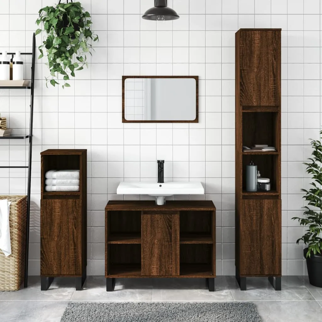 vidaXL Set Mobili da Bagno 3 pz Rovere Marrone in Legno Multistrato