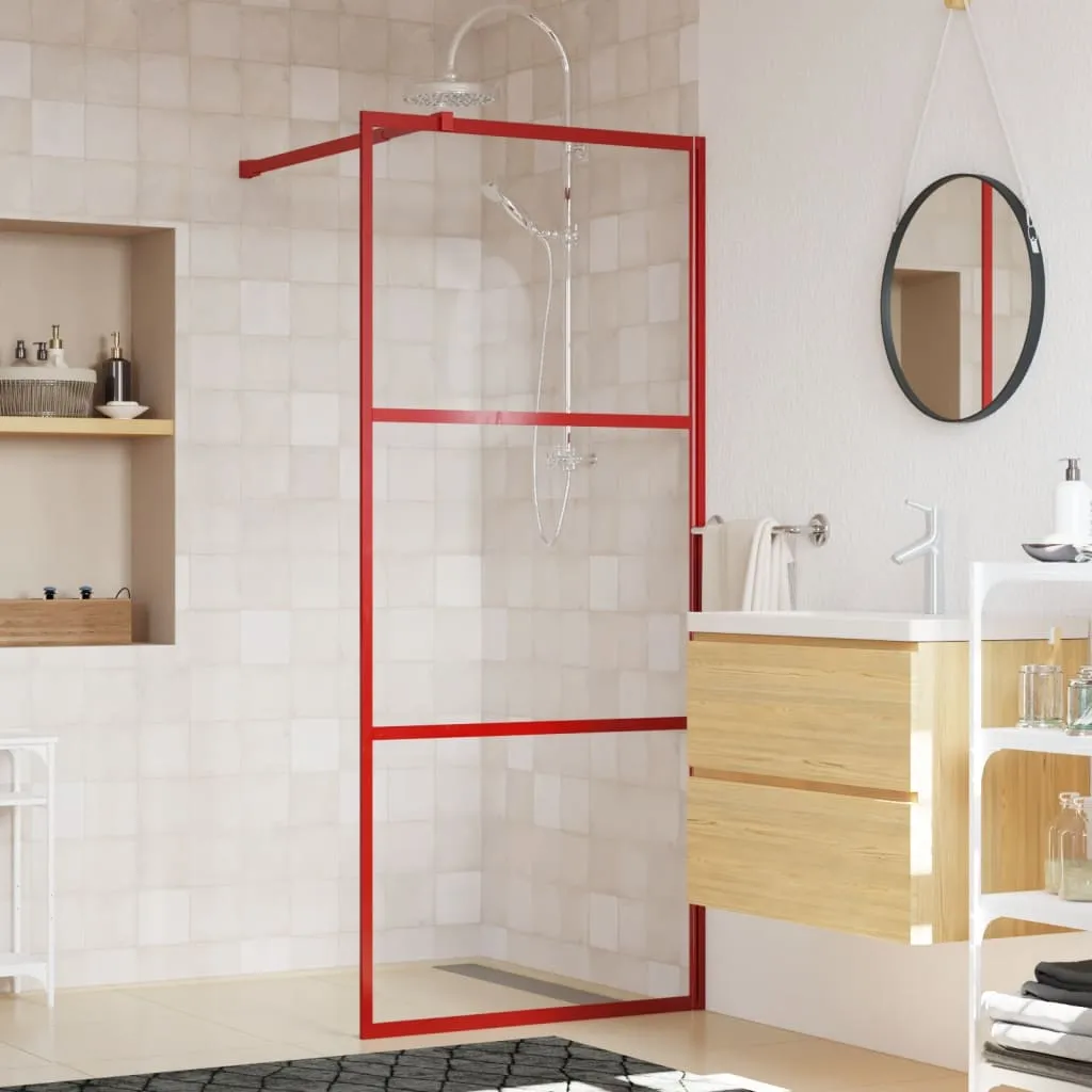 vidaXL Parete per Doccia Walk-in Vetro Trasparente ESG 90x195 cm Rossa