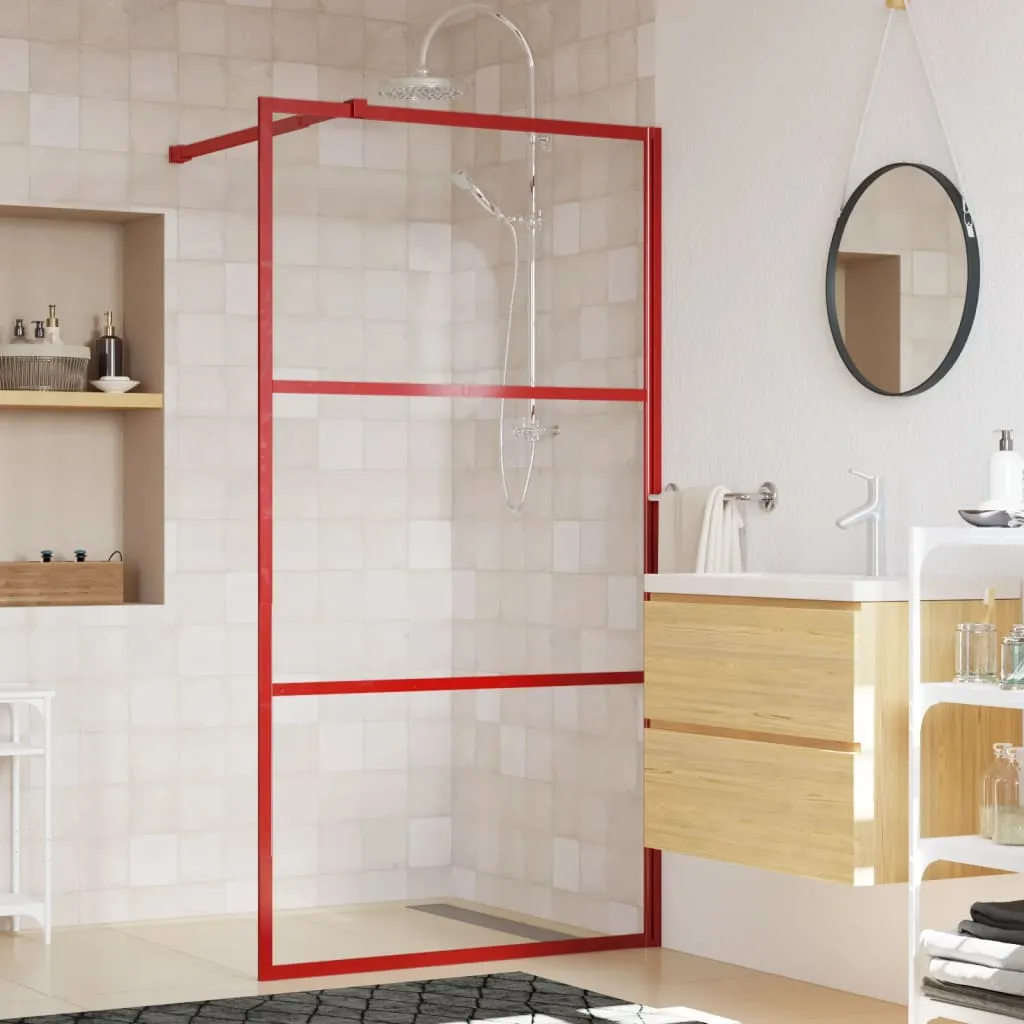 vidaXL Parete per Doccia Walk-in Vetro Trasparente ESG 100x195cm Rossa