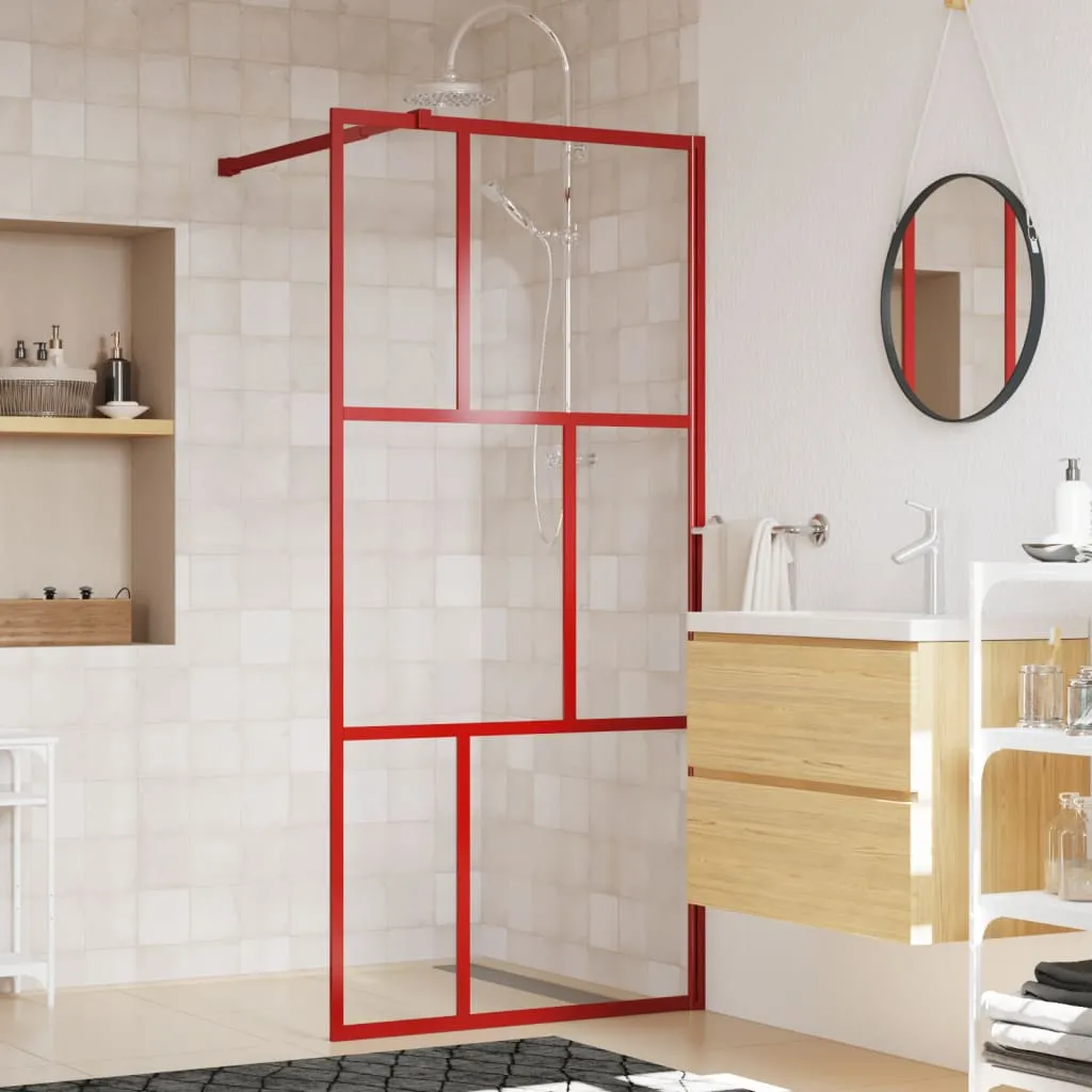 vidaXL Parete per Doccia Walk-in Vetro Trasparente ESG 90x195 cm Rossa