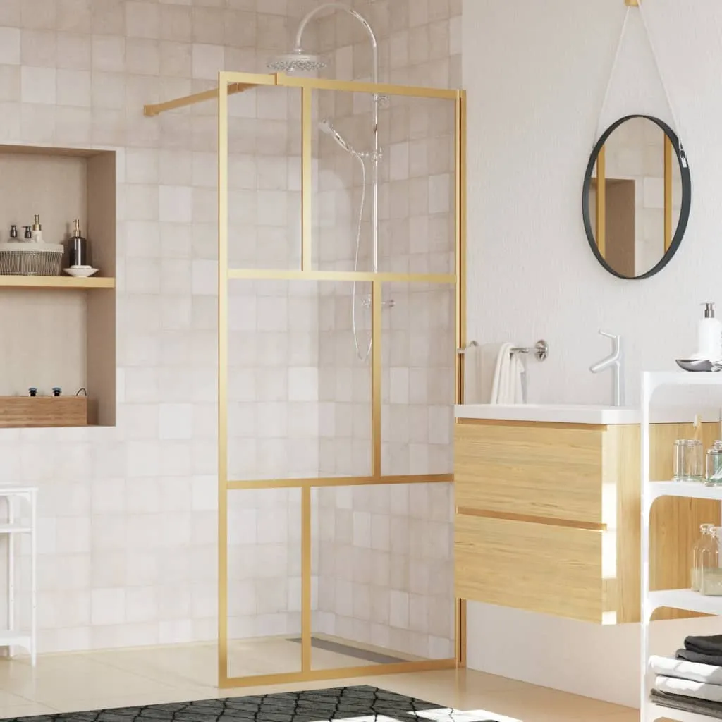 vidaXL Parete per Doccia Walk-in Vetro Trasparente ESG 90x195 cm Oro