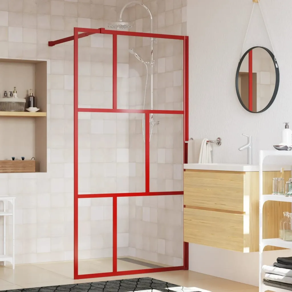 vidaXL Parete per Doccia Walk-in Vetro Trasparente ESG 100x195cm Rossa