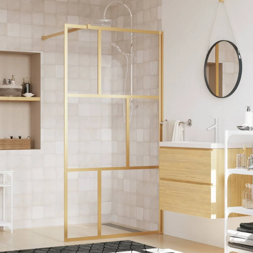 vidaXL Parete per Doccia Walk-in Vetro Trasparente ESG 100x195 cm Oro