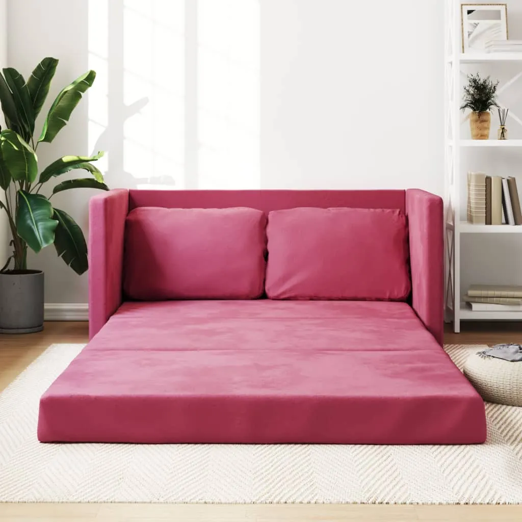 vidaXL Divano Letto da Terra 2 in 1 Rosso Vino 122x204x55cm Velluto