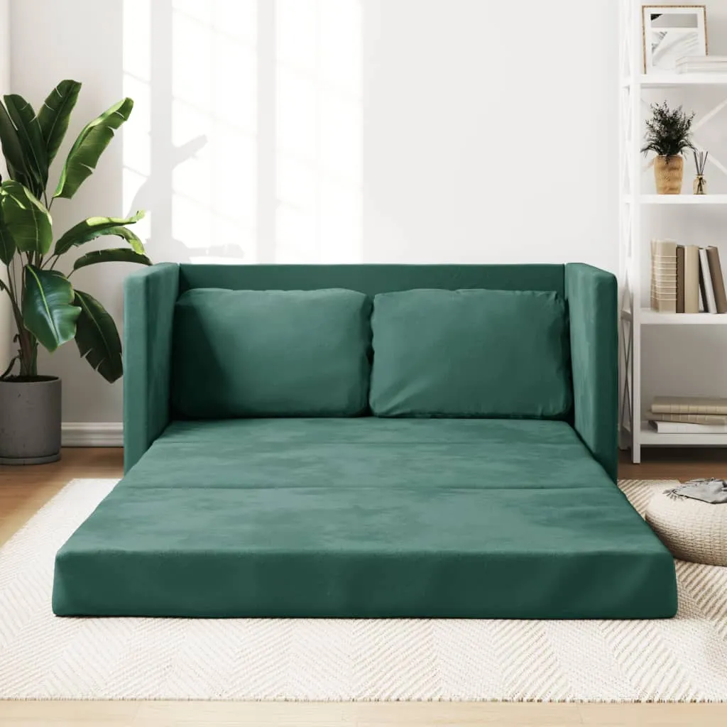 vidaXL Divano Letto da Terra 2 in 1 Verde Scuro 122x204x55 cm Velluto