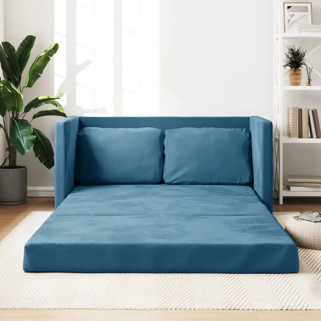 vidaXL Divano Letto da Terra 2 in 1 Blu 122x204x55 cm Velluto