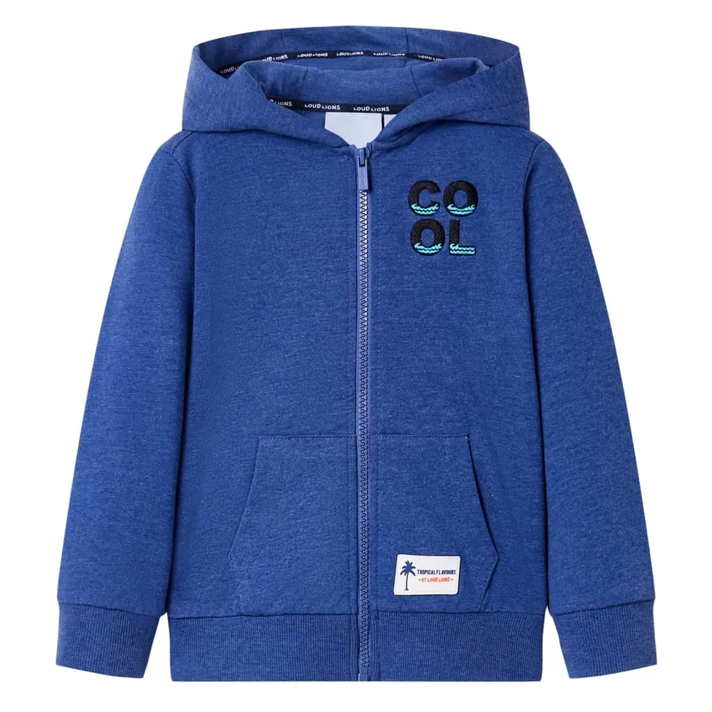 Felpa con Cappuccio e Cerniera per Bambini Blu Scuro Mélange 128