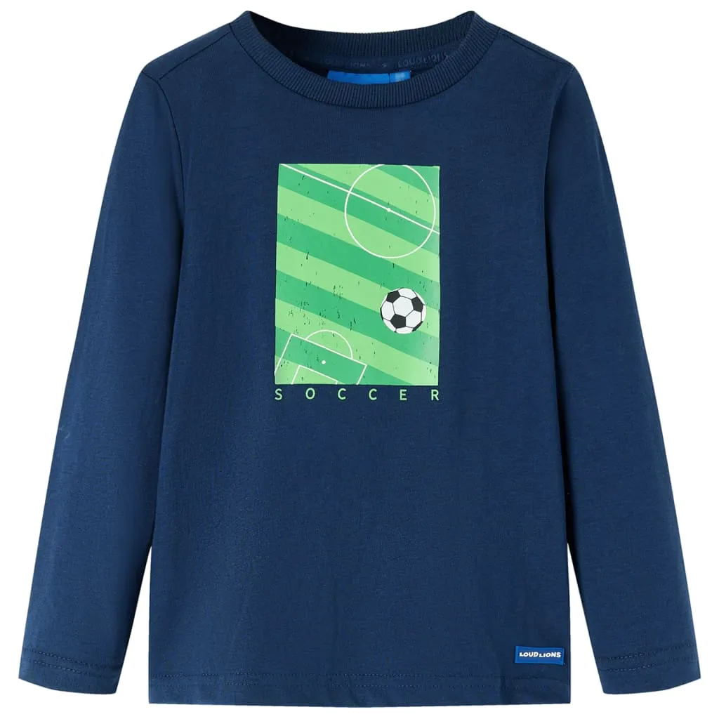 Maglietta da Bambino Maniche Lunghe Stampa Campo Calcio Blu Marino 104