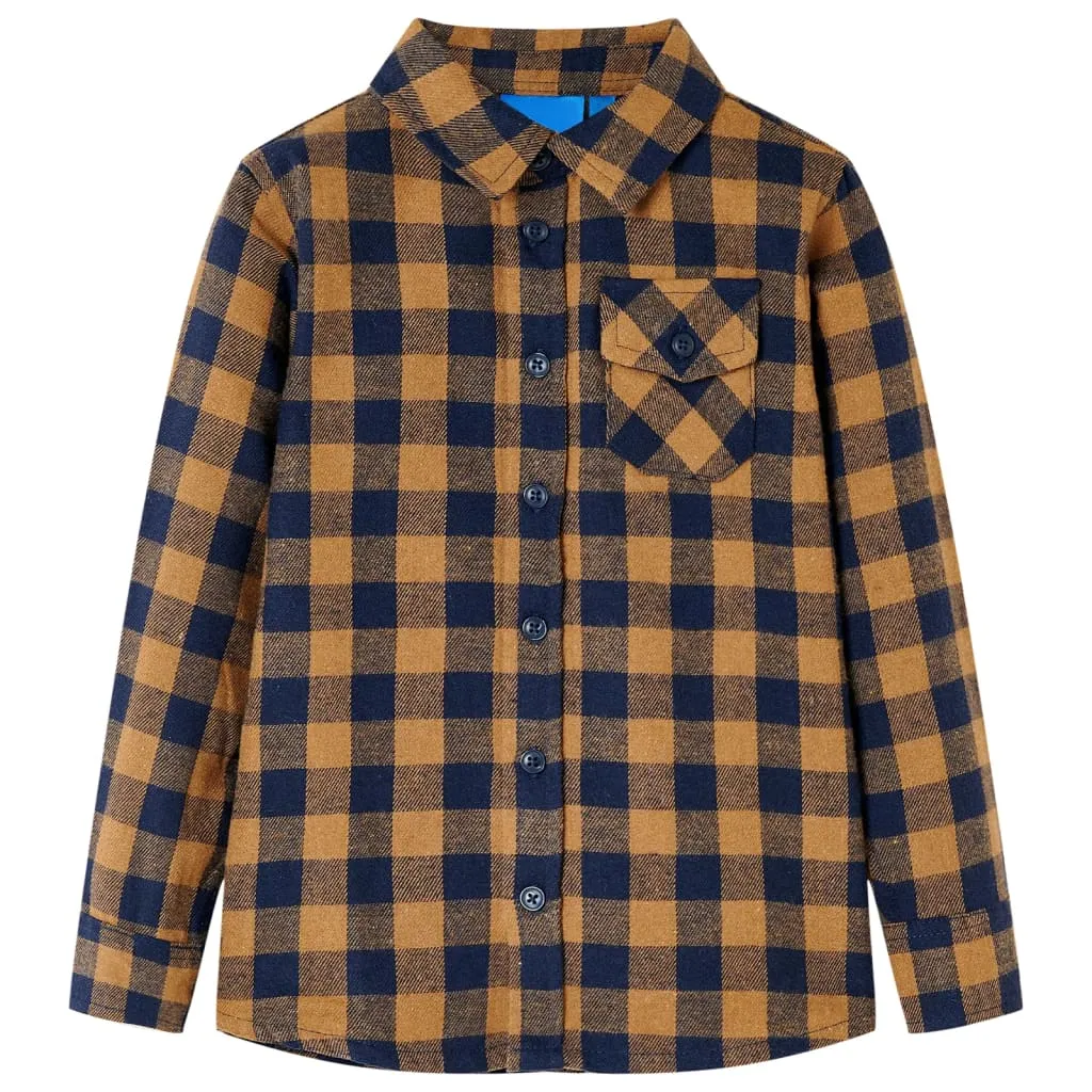 Camicia a Quadri da Bambino Cognac e Blu 116