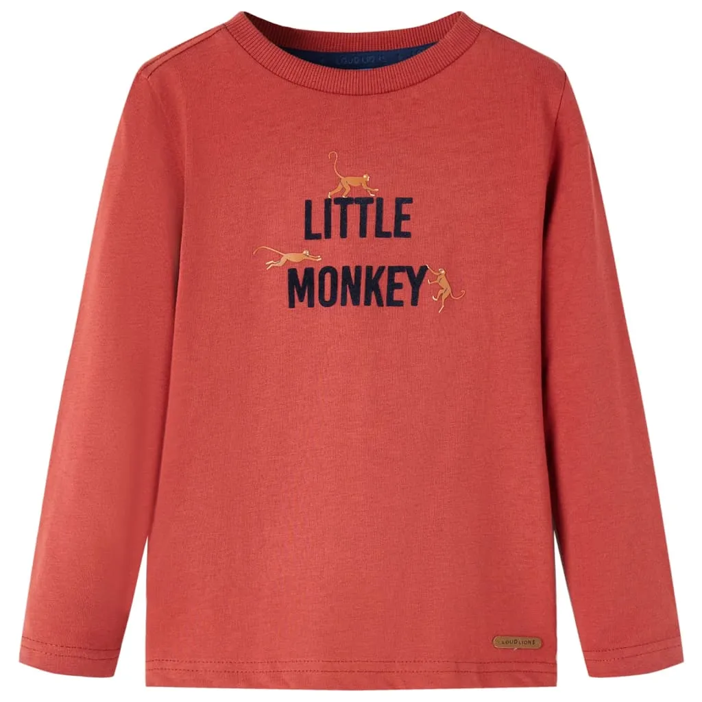 Maglietta per Bambini Maniche Lunghe Little Monkey Rosso Bruciato 128