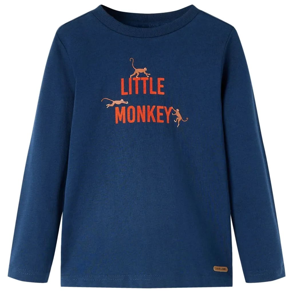 Maglietta Bambini Maniche Lunghe Stampa Little Monkey Blu Marino 140