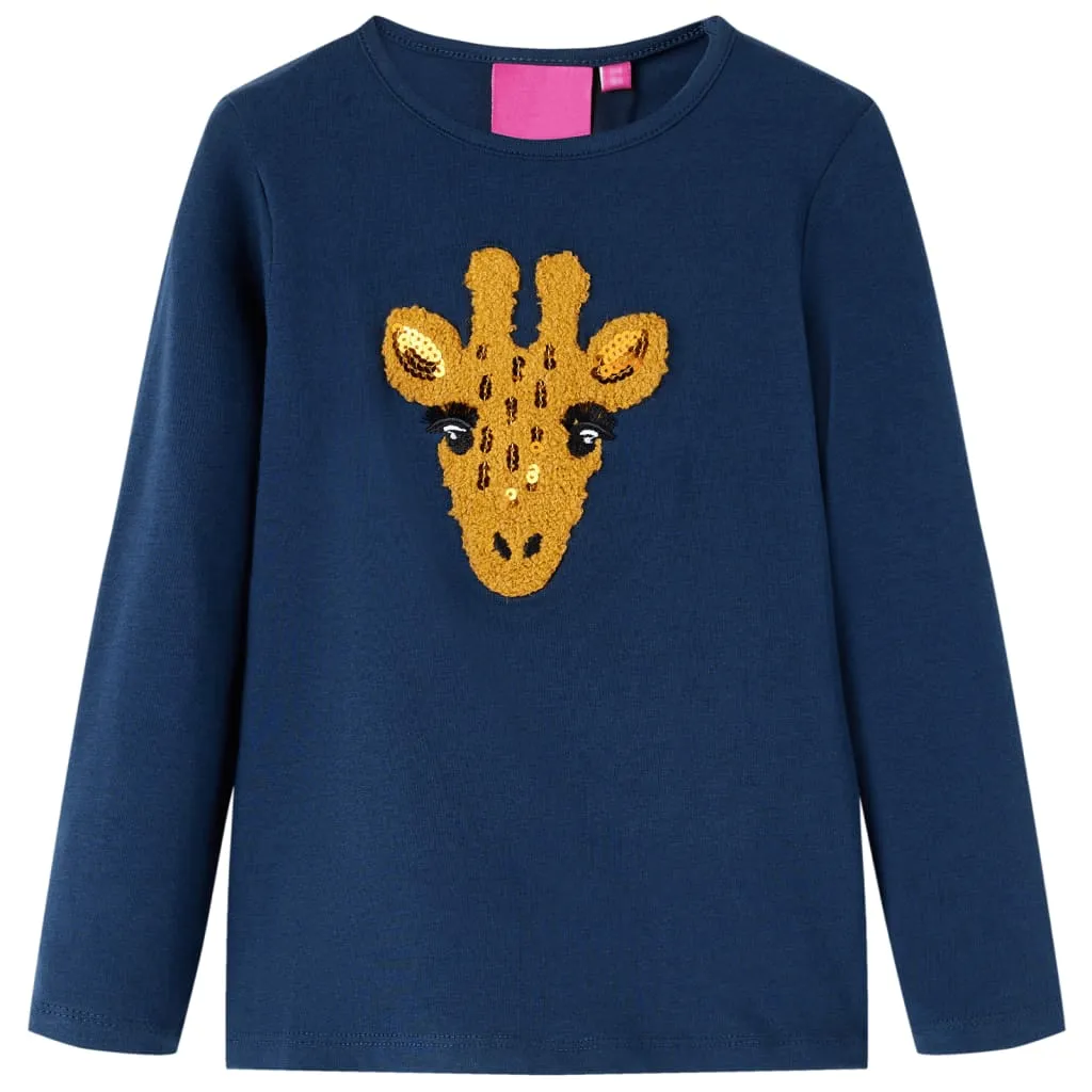 Maglietta per Bambini a Maniche Lunghe con Design Cervo Blu Marino 116