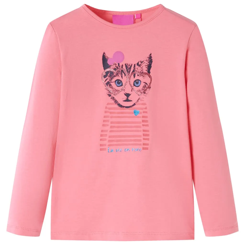 Maglietta da Bambina a Maniche Lunghe Gatto Rosa 104