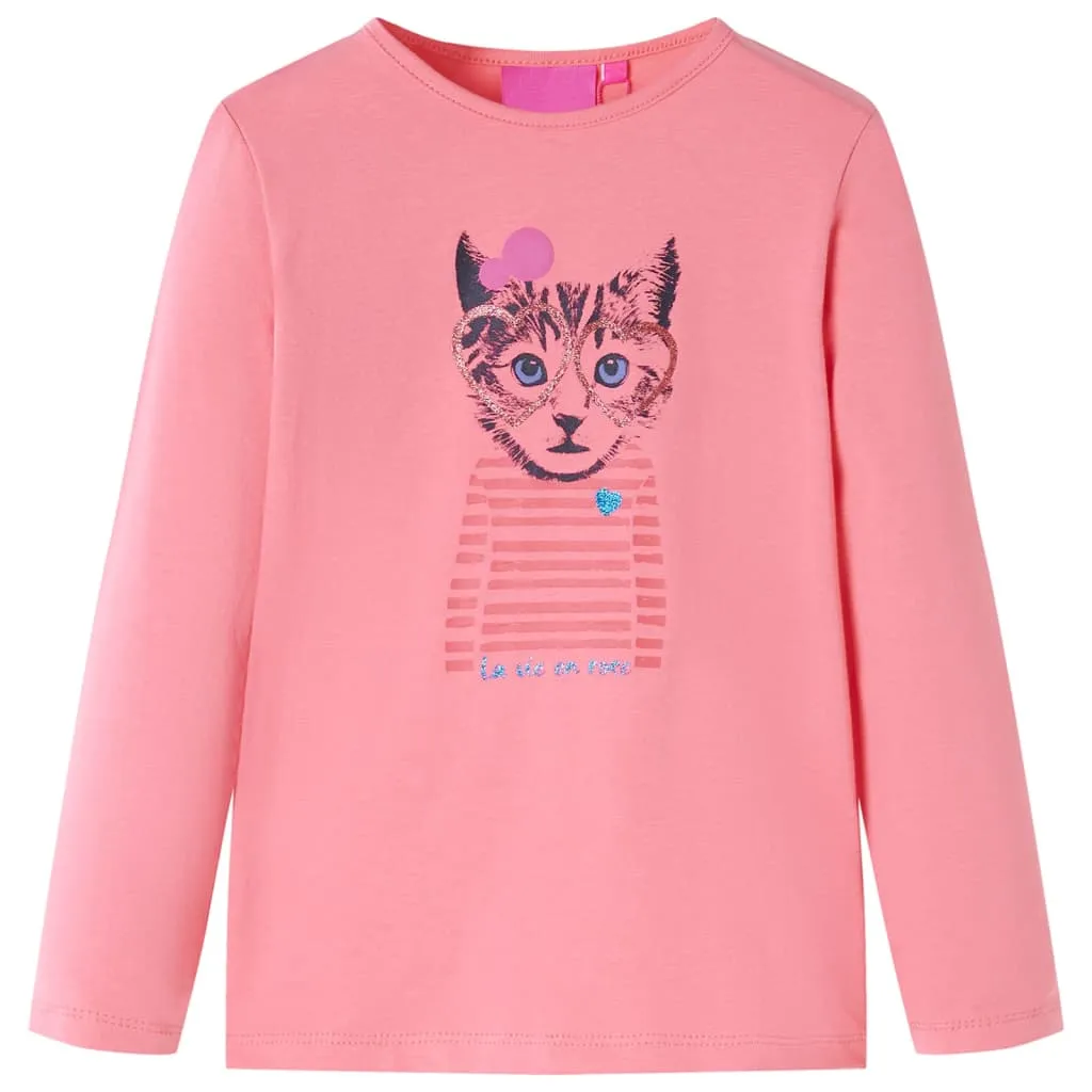 Maglietta da Bambina a Maniche Lunghe Gatto Rosa 128