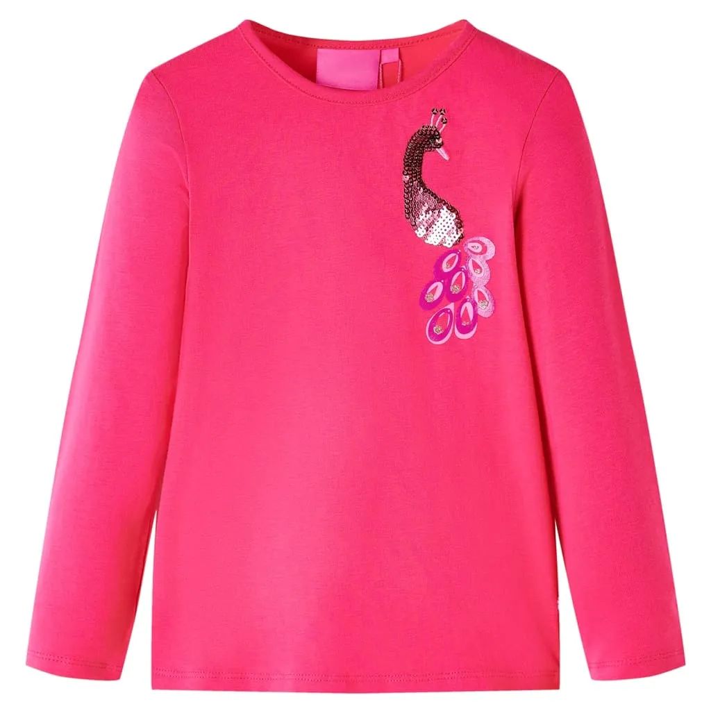 Maglietta Bambini Maniche Lunghe con Design Pavone Rosa Brillante 104