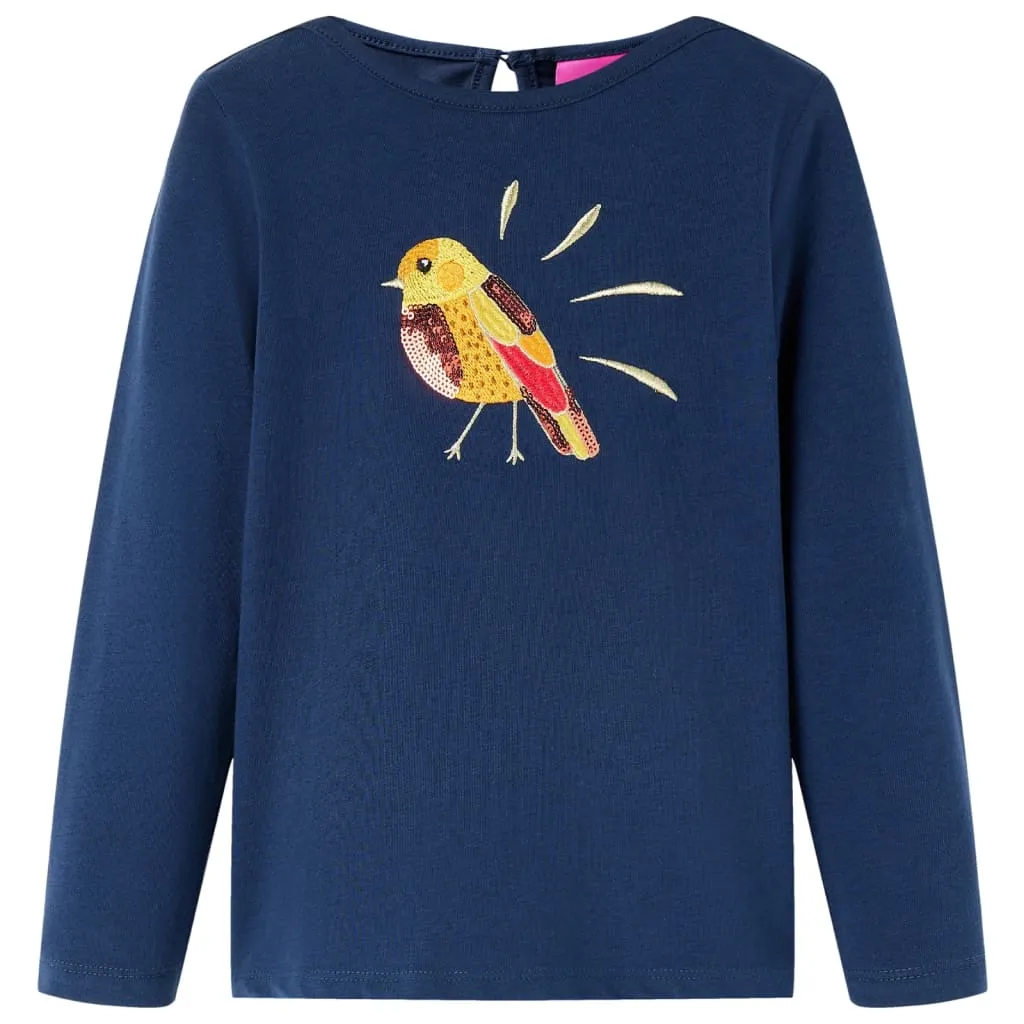 Maglietta per Bambini Maniche Lunghe con Design Uccello Blu Marino 116