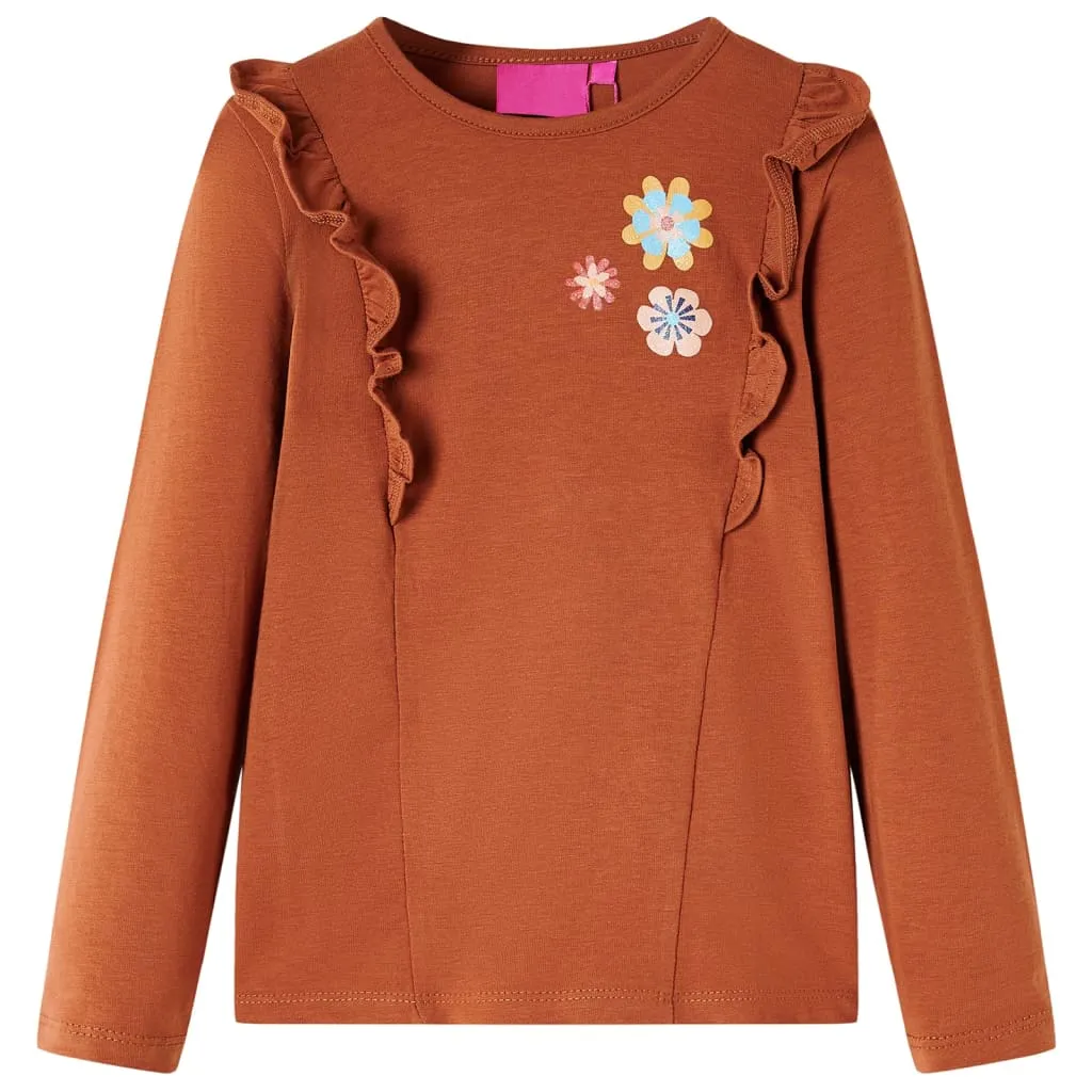 Maglietta da Bambina a Maniche Lunghe con Stampa Fiori Cognac 92