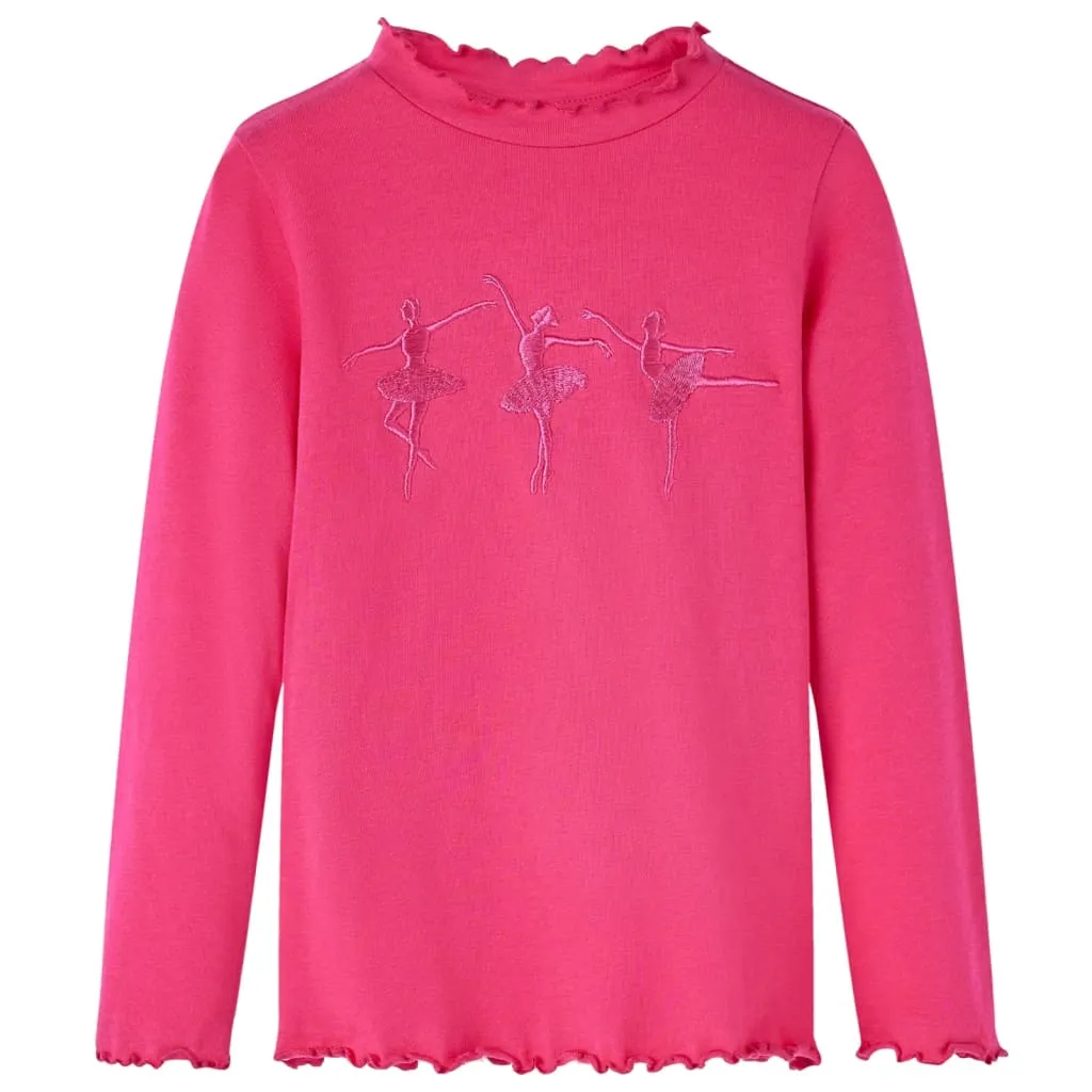 Maglietta da Bambina a Maniche Lunghe con Design Ballerine Fucsia 104