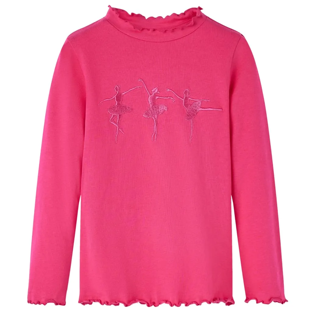 Maglietta da Bambina a Maniche Lunghe con Design Ballerine Fucsia 128