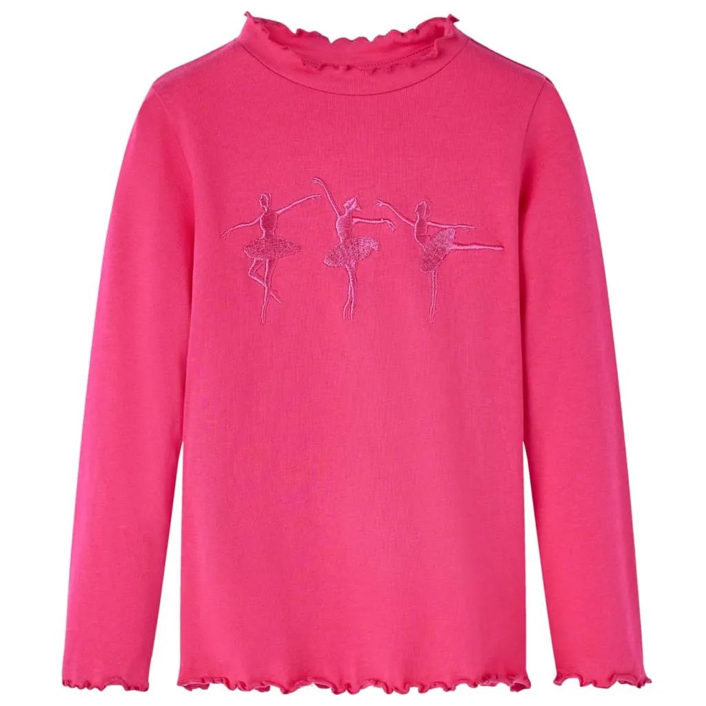 Maglietta da Bambina a Maniche Lunghe con Design Ballerine Fucsia 140