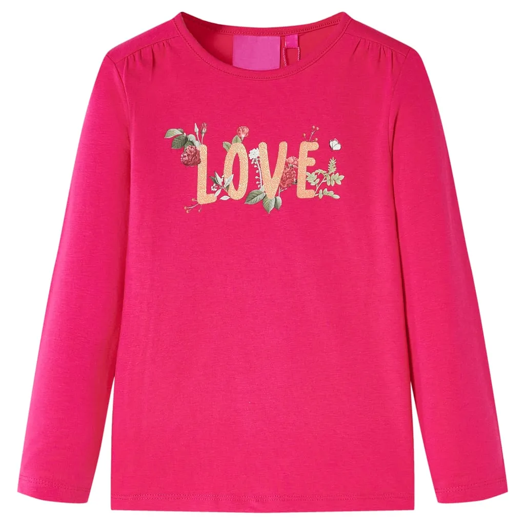 Maglietta da Bambina Maniche Lunghe Stampa Love Fucsia 104